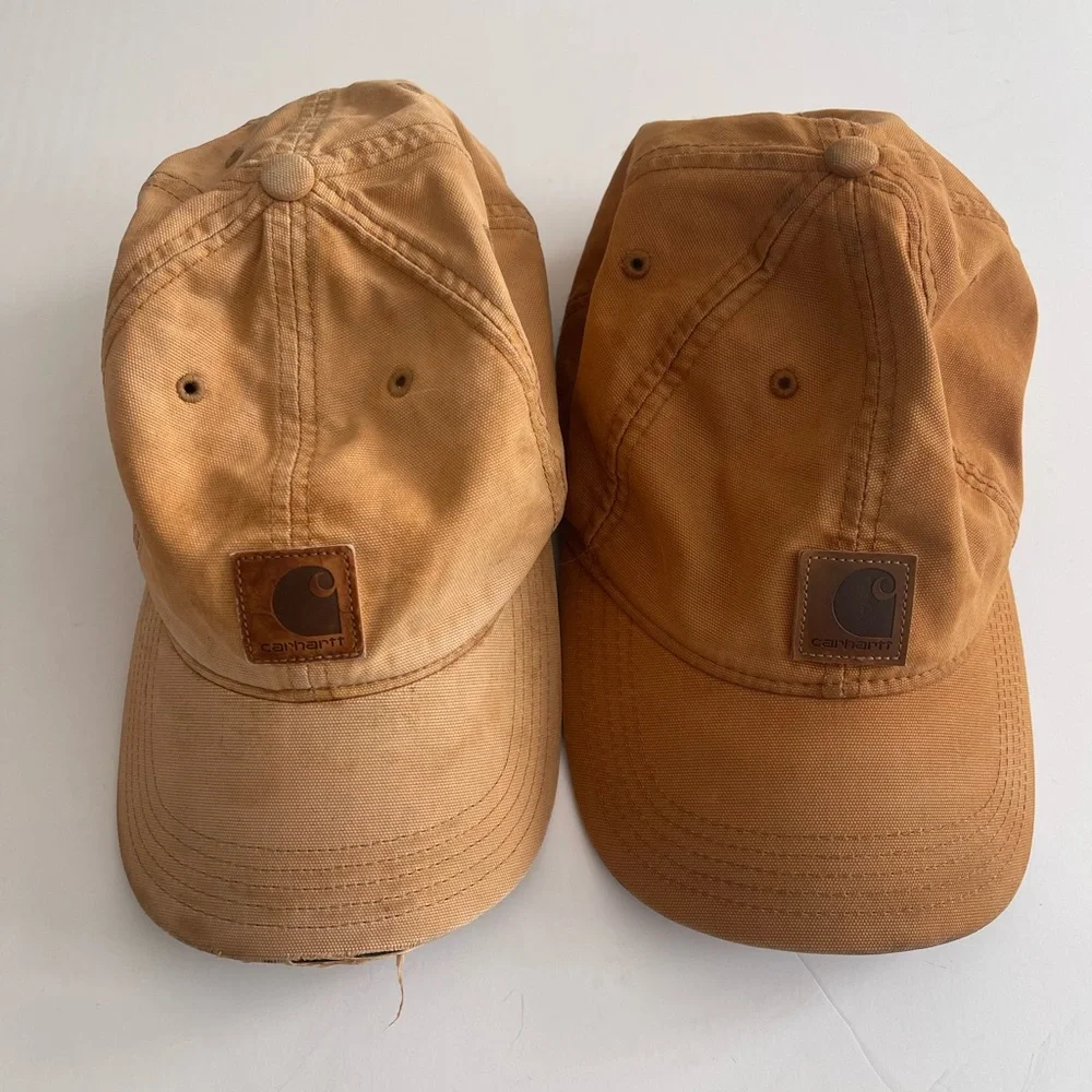 2 Distressed Thrashed Carhartt Baseball Caps Gold Tan